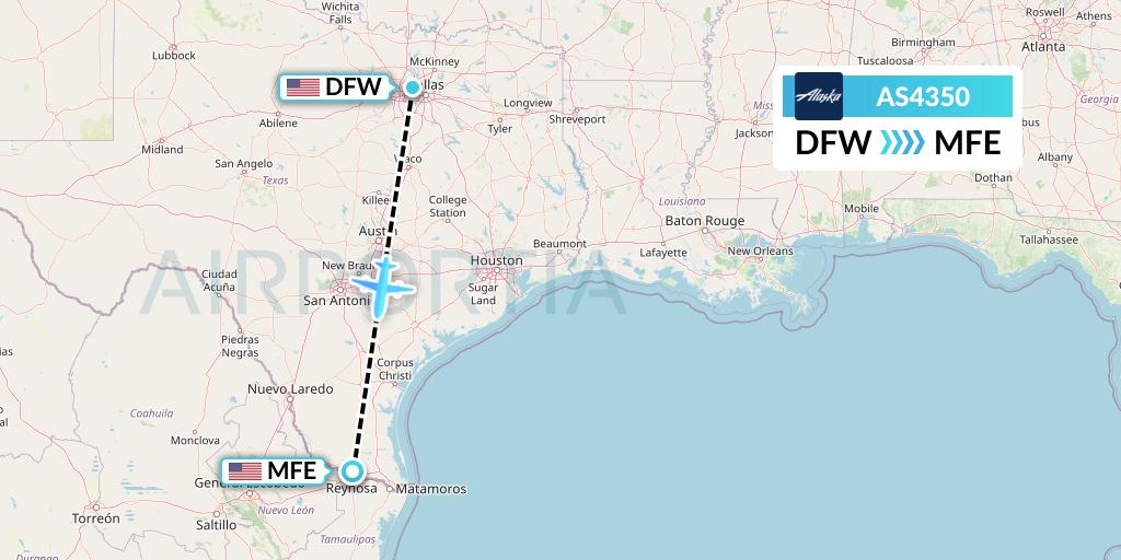 AS4350 Alaska Airlines Flight Map: Dallas to McAllen