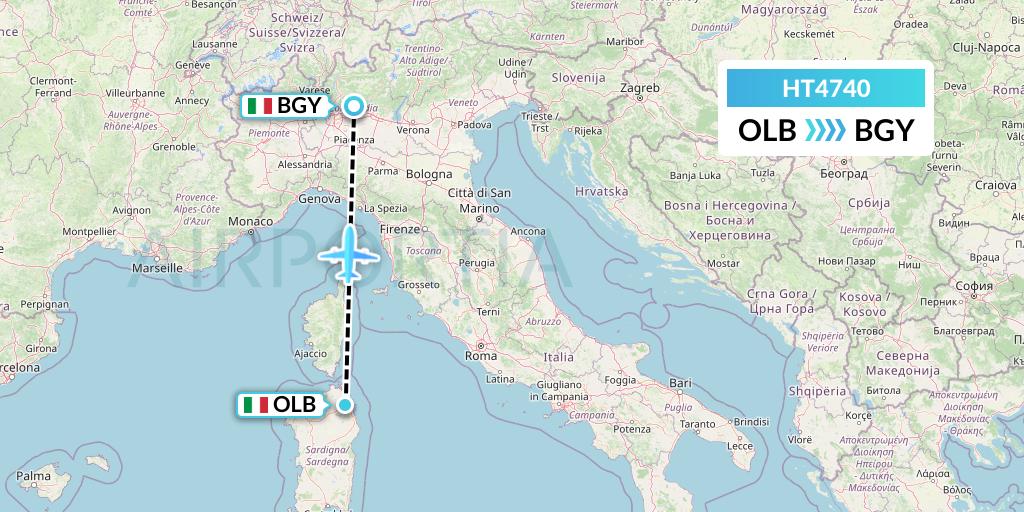 HT4740 Ningxia Cargo Airlines CO.,LTD Flight Map: Olbia to Milan