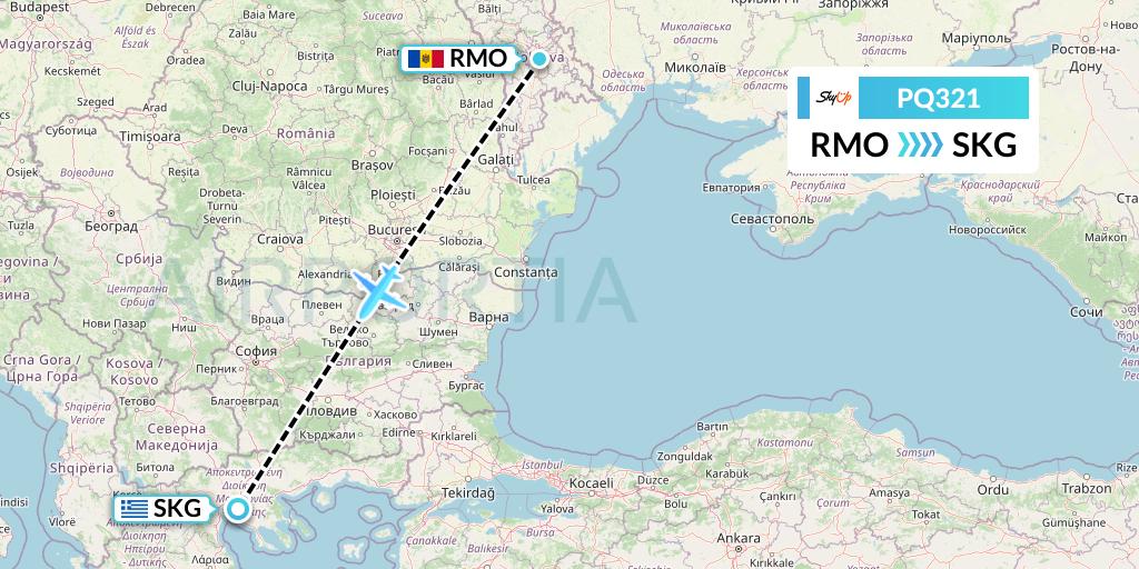 PQ321 SkyUp Airlines Flight Map: Chisinau to Thessaloniki