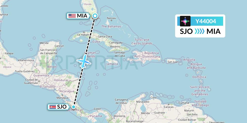 Y44004 Volaris Flight Map: San Jose to Miami