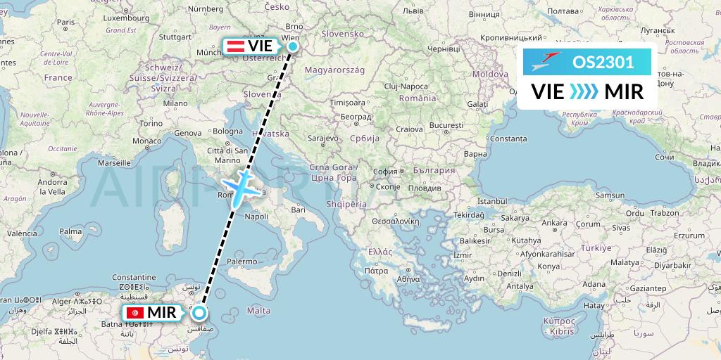 OS2301 Austrian Airlines Flight Map: Vienna to Monastir