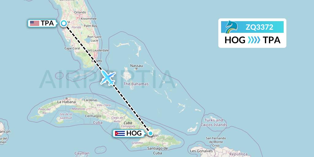 ZQ3372 Azman Air Flight Map: Holguin to Tampa