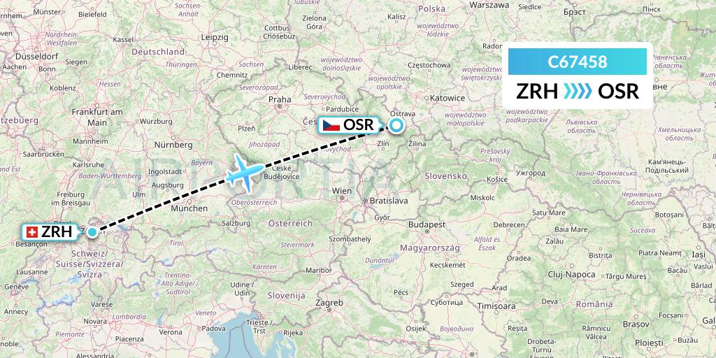 C67458 Capitol Air Express Flight Map: Zurich to Ostrava