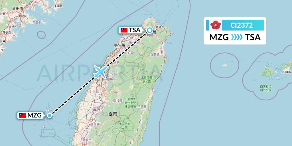 CI2372 China Airlines Flight Map: Makung to Taipei