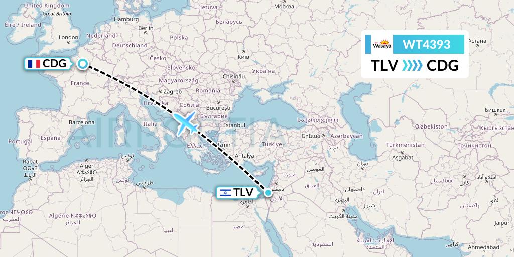 WT4393 Swiftair Flight Map: Tel Aviv to Paris