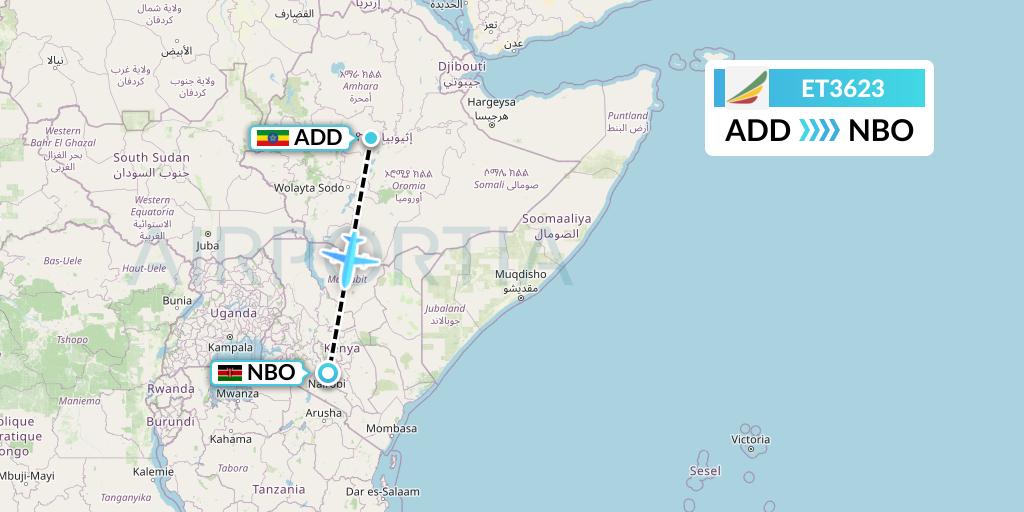 ET3623 Ethiopian Airlines Flight Map: Addis Ababa to Nairobi