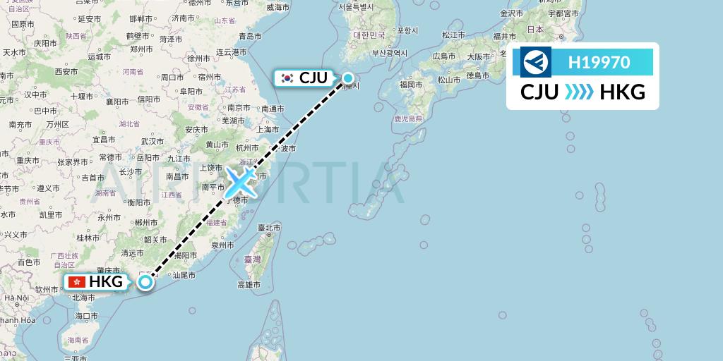 H19970 Hahn Air Systems Flight Map: Jeju to Hong Kong