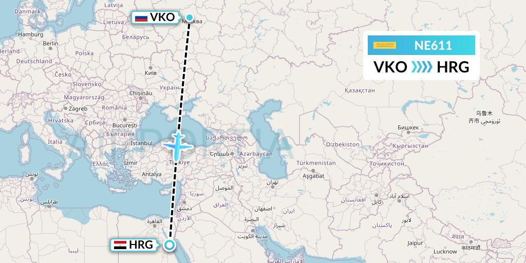 NE611 Nesma Airlines Flight Map: Moscow to Hurghada