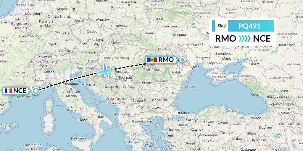 PQ491 SkyUp Airlines Flight Map: Chisinau to Nice