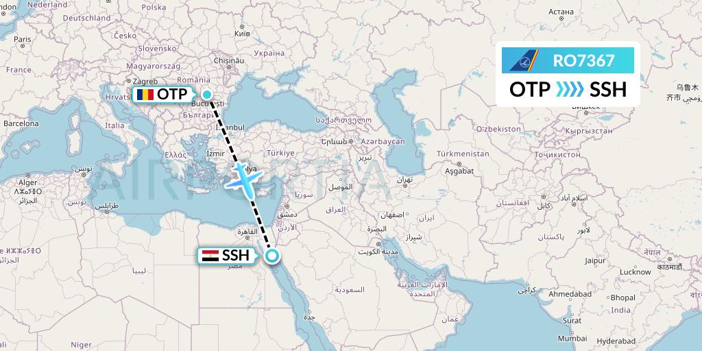 RO7367 Tarom Flight Map: Bucharest to Sharm el-Sheikh