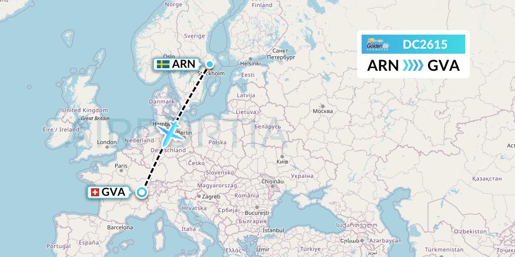 DC2615 Braathens Regional Flight Map: Stockholm to Geneva