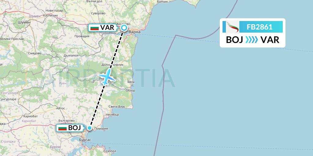 FB2861 Bulgaria Air Flight Map: Burgas to Varna