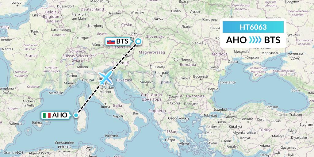 HT6063 Ningxia Cargo Airlines CO.,LTD Flight Map: Alghero to Bratislava