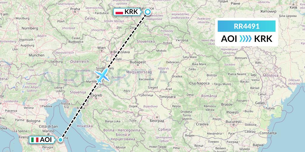 RR4491 Royal Air Force Flight Map: Ancona to Krakow