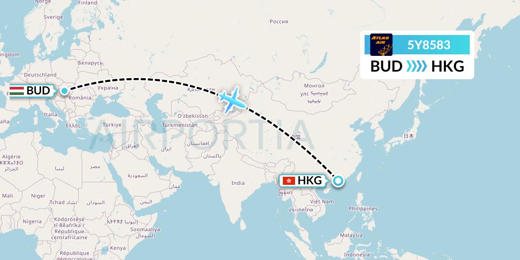 5Y8583 Atlas Air Flight Map: Budapest to Hong Kong