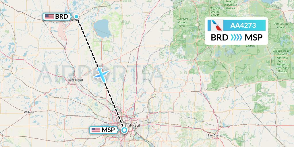 AA4273 American Airlines Flight Map: Brainerd to Minneapolis