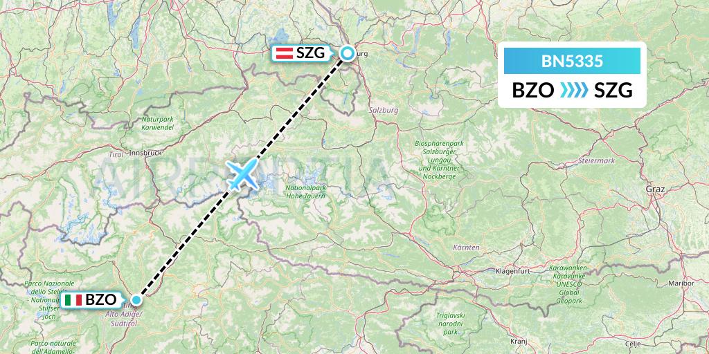 BN5335 Forward Air International Airlines Flight Map: Bolzano to Salzburg