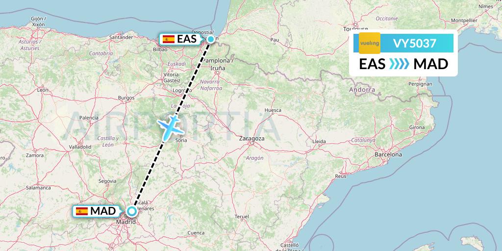 VY5037 Vueling Flight Map: San Sebastian to Madrid