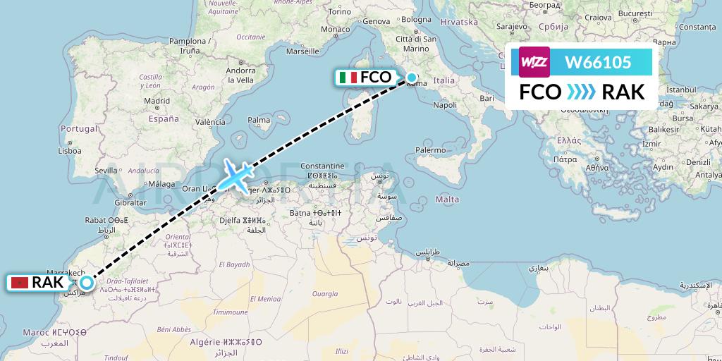 W66105 Wizz Air Flight Map: Rome to Marrakesh