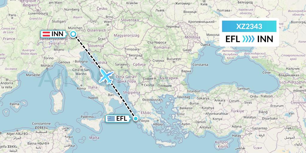XZ2343 Aeroitalia Flight Map: Kefalonia to Innsbruck