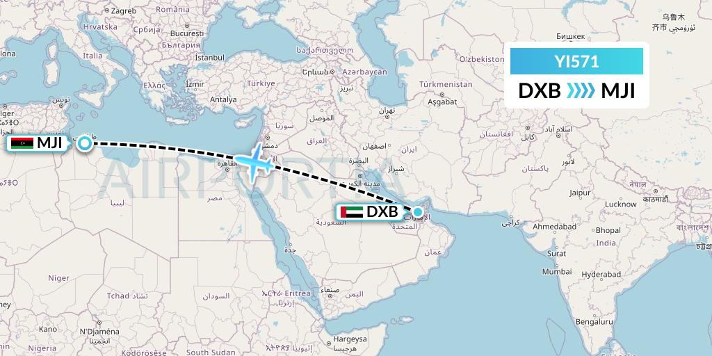 YI571 Fly Oya Flight Map: Dubai to Tripoli