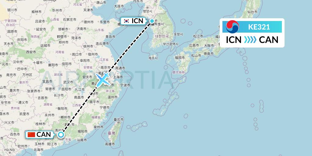KE321 Korean Air Flight Map: Seoul to Guangzhou