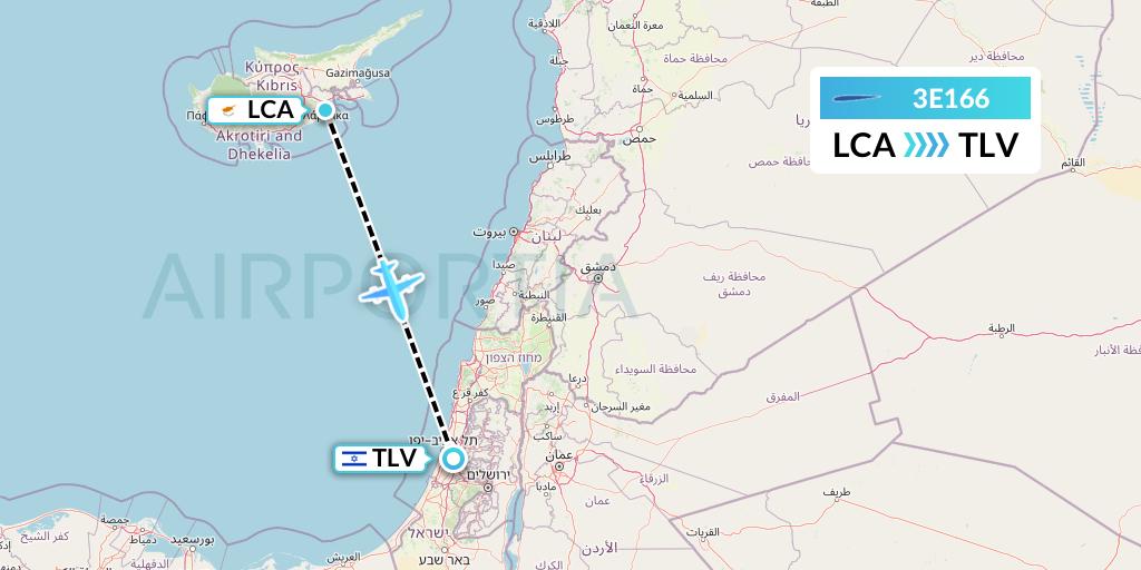 3E166 Air Choice One Flight Map: Larnaca to Tel Aviv