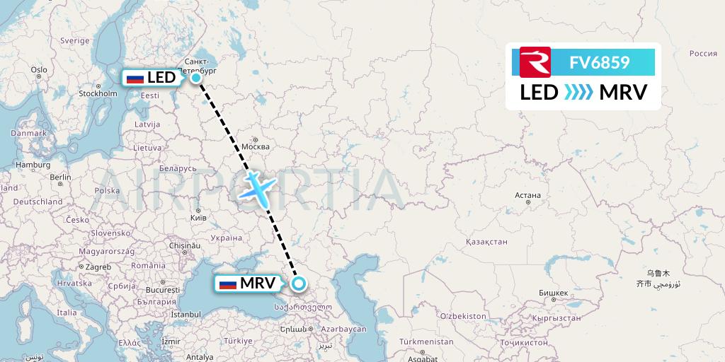 FV6859 Rossiya Flight Map: St. Petersburg to Mineralnye Vody