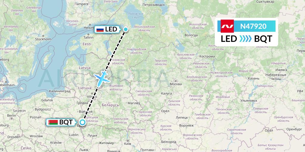 N47920 Nordwind Airlines Flight Map: St. Petersburg to Brest