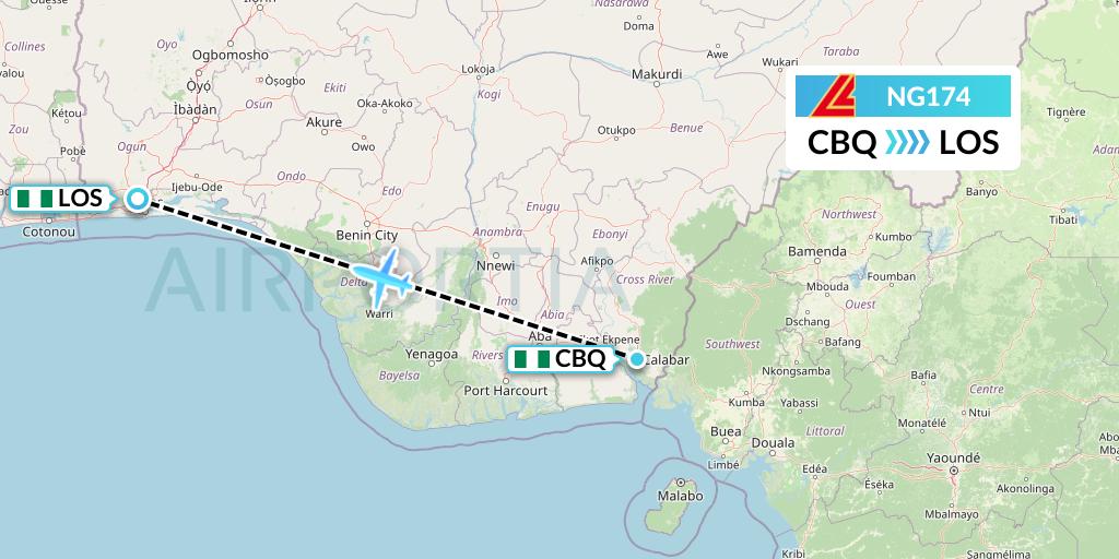 NG174 Aero Contractors Flight Map: Calabar to Lagos