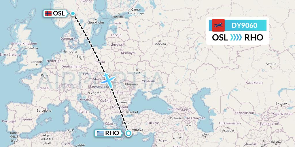 DY9060 Norwegian Flight Map: Oslo to Rhodes