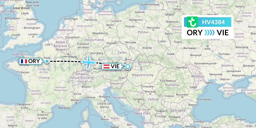 HV4384 Transavia Flight Map: Paris to Vienna