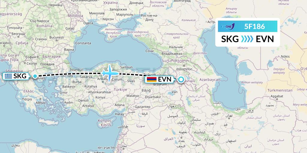 5F186 Fly One Flight Map: Thessaloniki to Yerevan