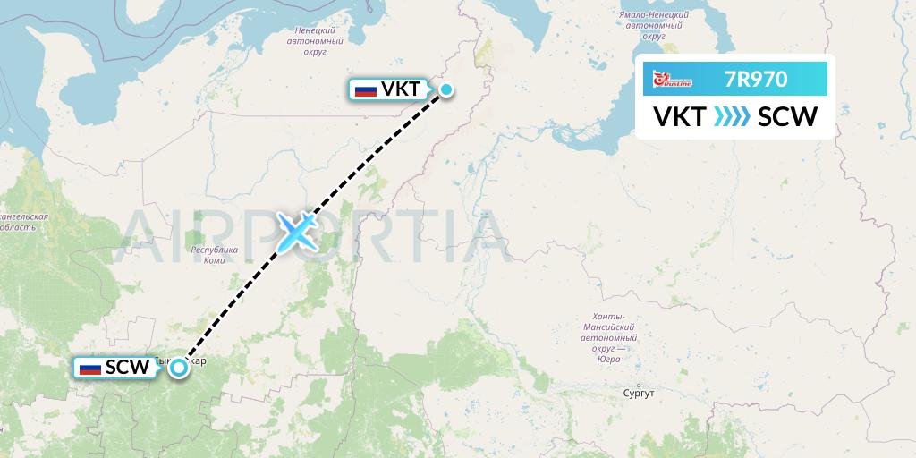 7R970 Rusline Flight Map: Vorkuta to Syktyvkar