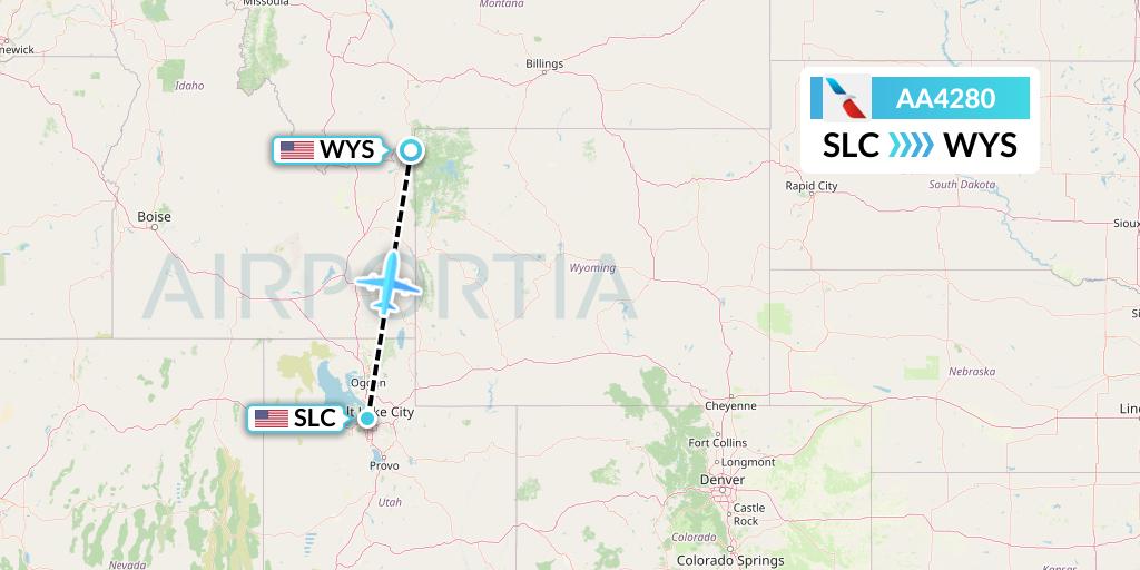 AA4280 American Airlines Flight Map: Salt Lake City to West Yellowstone