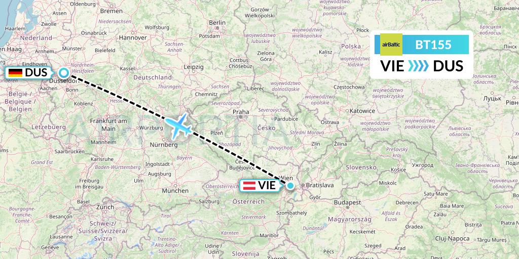 BT155 Air Baltic Flight Map: Vienna to Dusseldorf