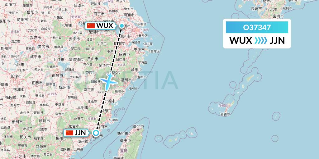 O37347 SF Airlines Flight Map: Wuxi to Jinjiang
