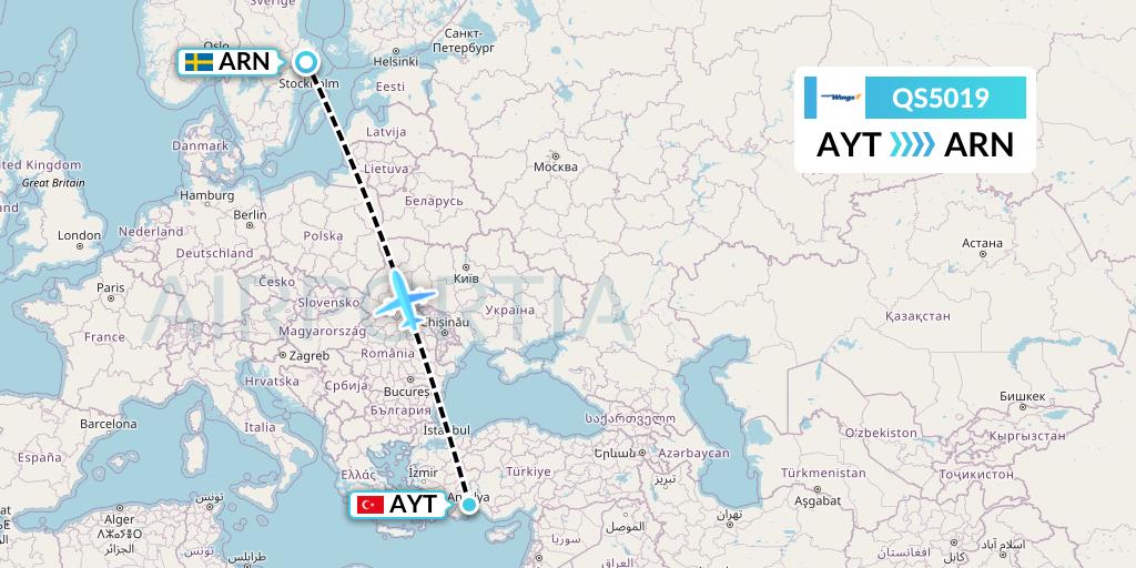 QS5019 Smartwings Flight Map: Antalya to Stockholm
