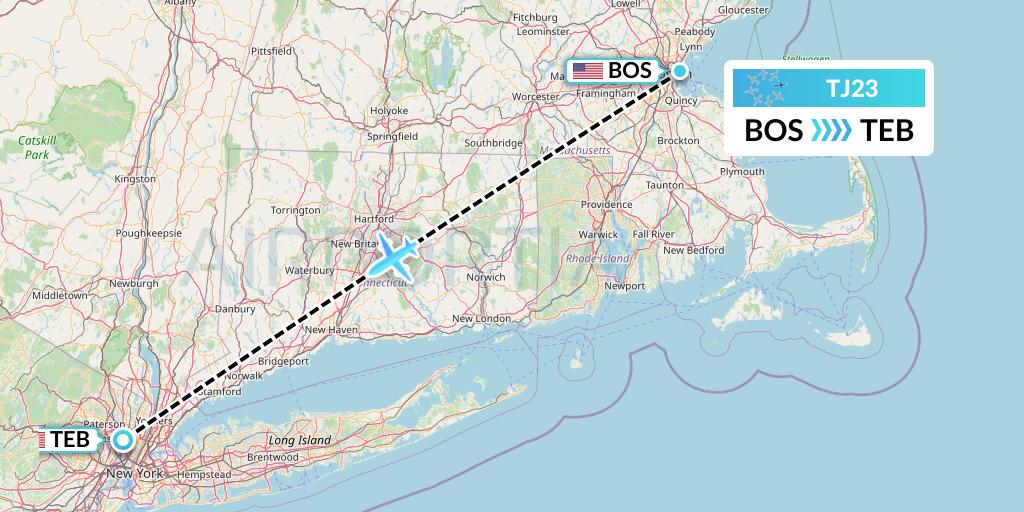 TJ23 Tradewind Aviation Flight Map: Boston to Teterboro