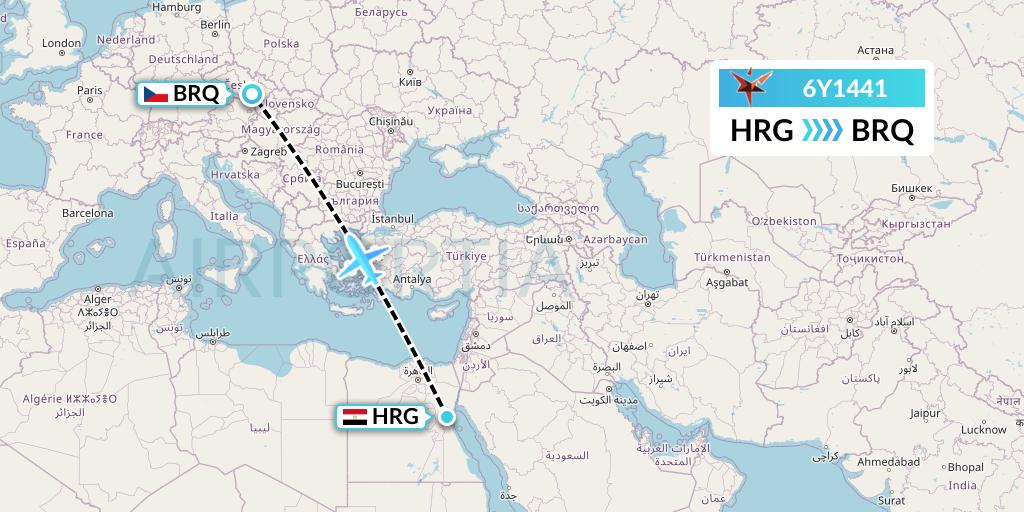 6Y1441 SmartLynx Flight Map: Hurghada to Brno