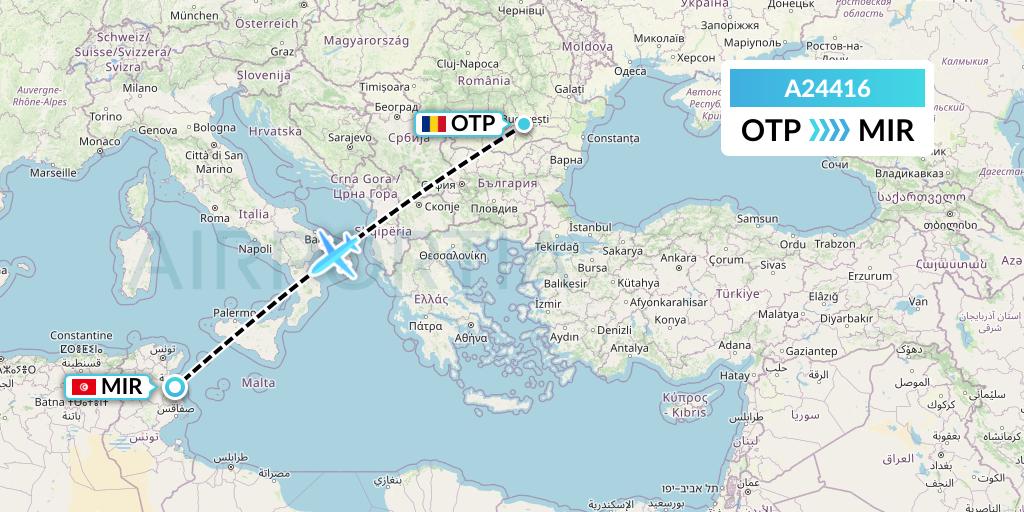 A24416 Anima Wings Aviation Flight Map: Bucharest to Monastir