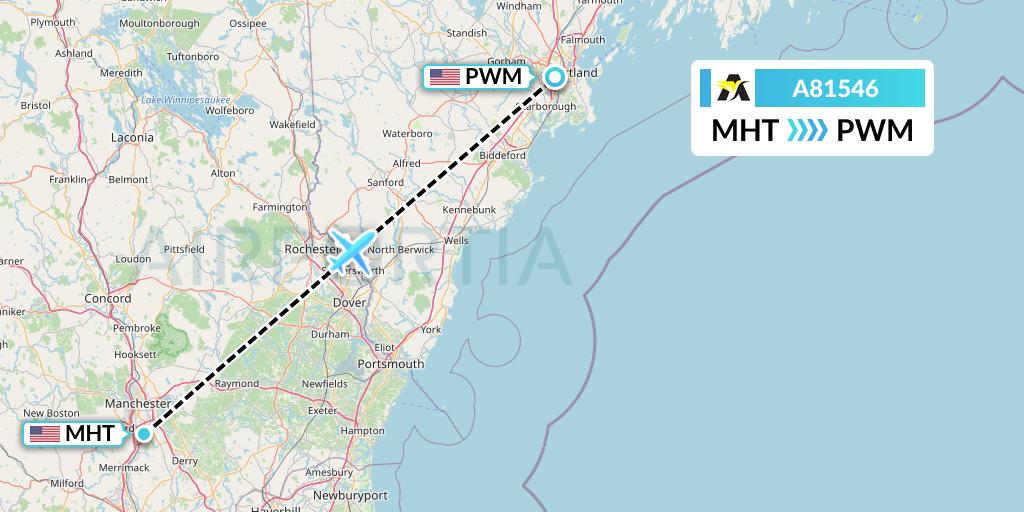 A81546 Aerolink Uganda Flight Map: Manchester to Portland