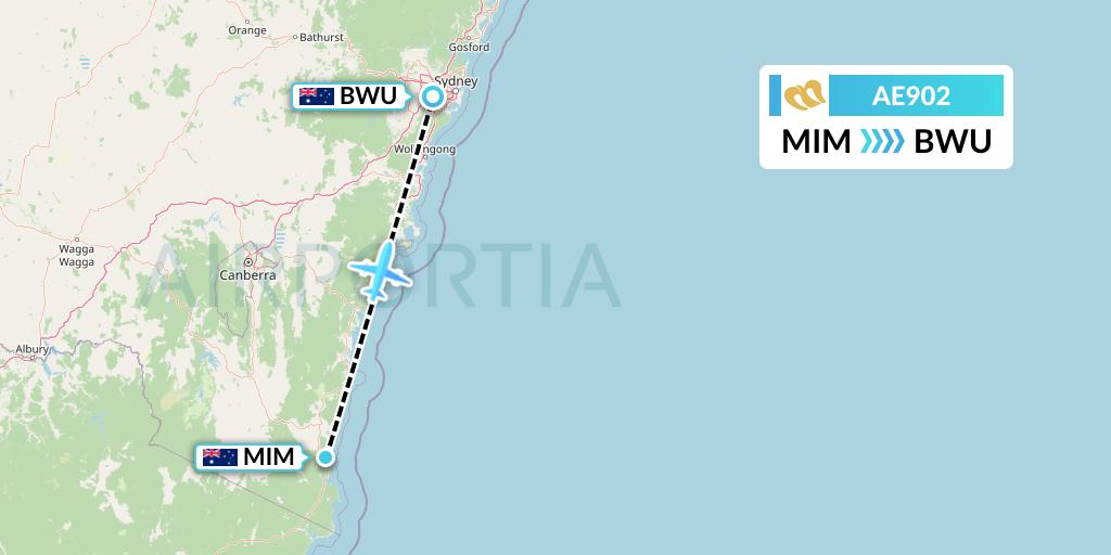 AE902 Mandarin Airlines Flight Map: Merimbula to Bankstown