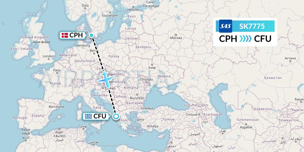 SK7775 SAS Flight Map: Copenhagen to Corfu