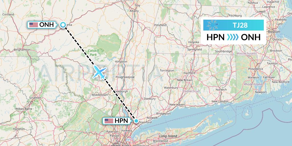 TJ28 Tradewind Aviation Flight Map: White Plains to Oneonta