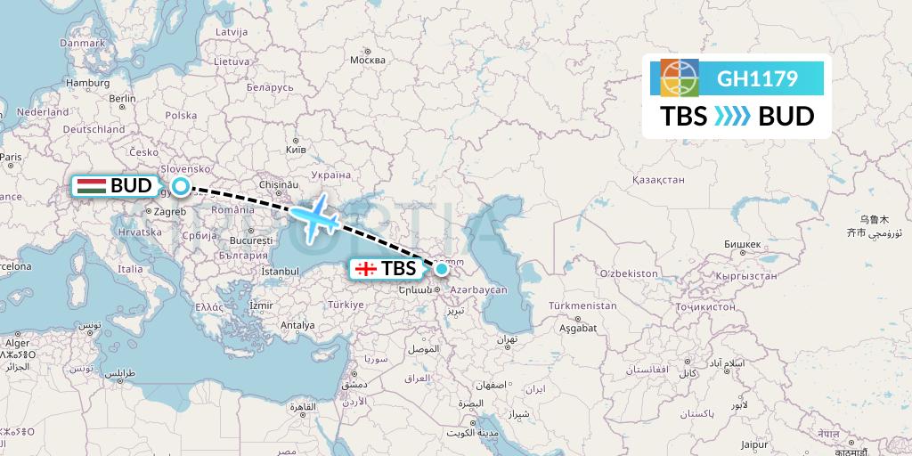 GH1179 Globus Flight Map: Tbilisi to Budapest