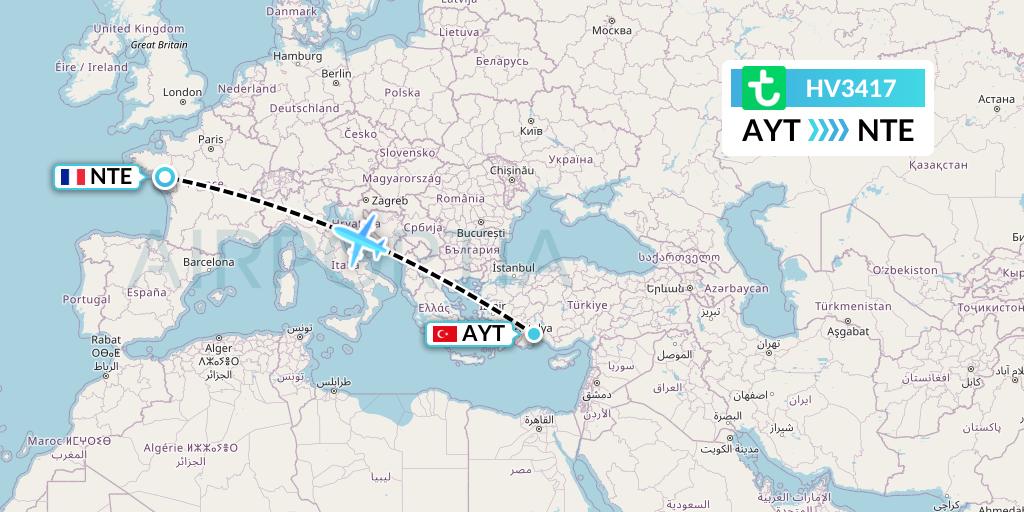 HV3417 Transavia Flight Map: Antalya to Nantes