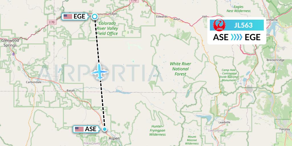 JL563 Japan Airlines Flight Map: Aspen to Eagle