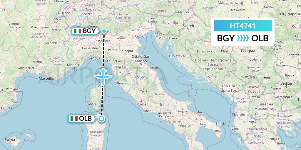 HT4741 Ningxia Cargo Airlines CO.,LTD Flight Map: Milan to Olbia