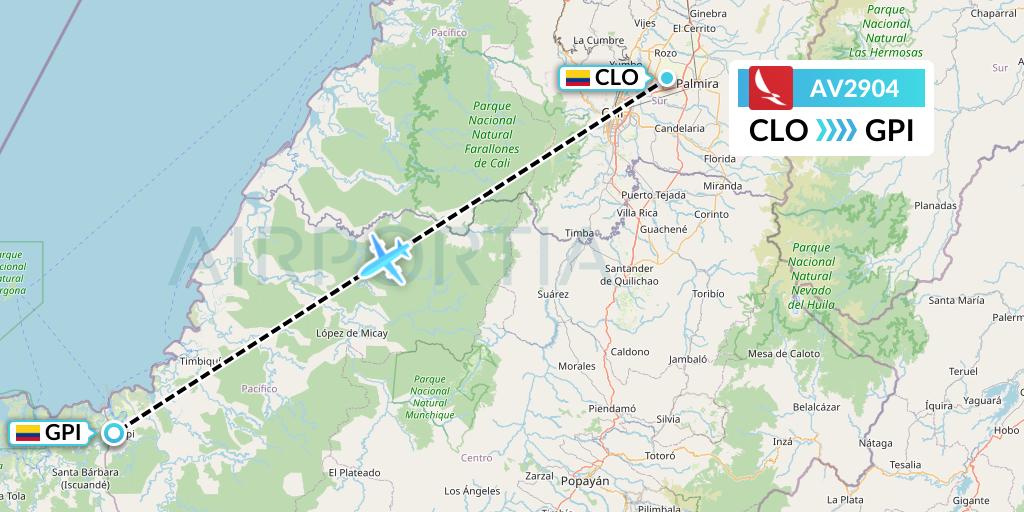AV2904 Avianca Flight Map: Cali to Guapi
